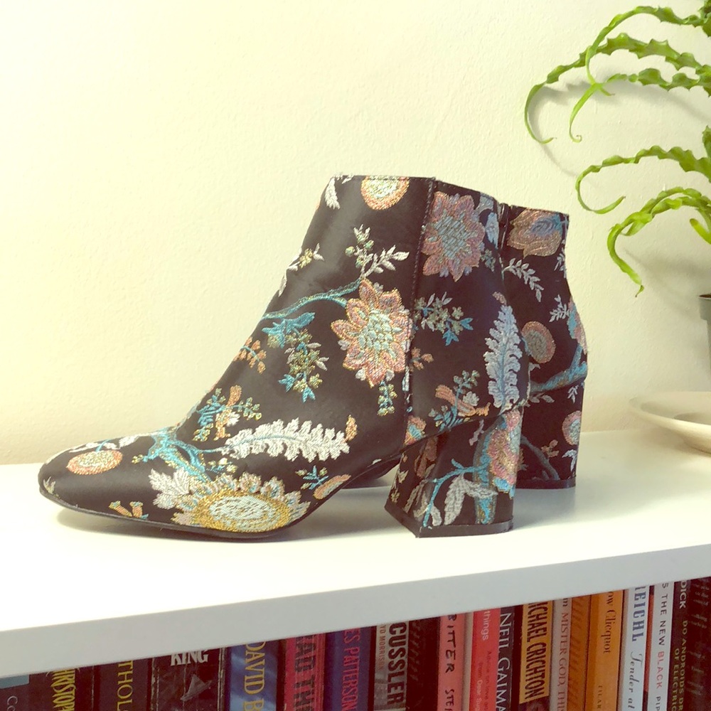 ASOS Embroidered Ankle Boots - Black with Multicolor Floral